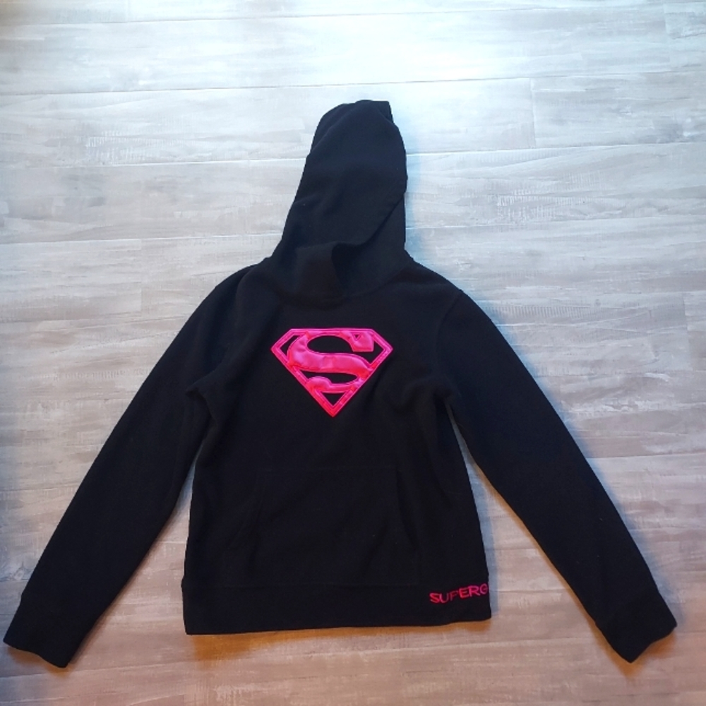 Supergirl Black Hoodie with Kangaroo Pouch